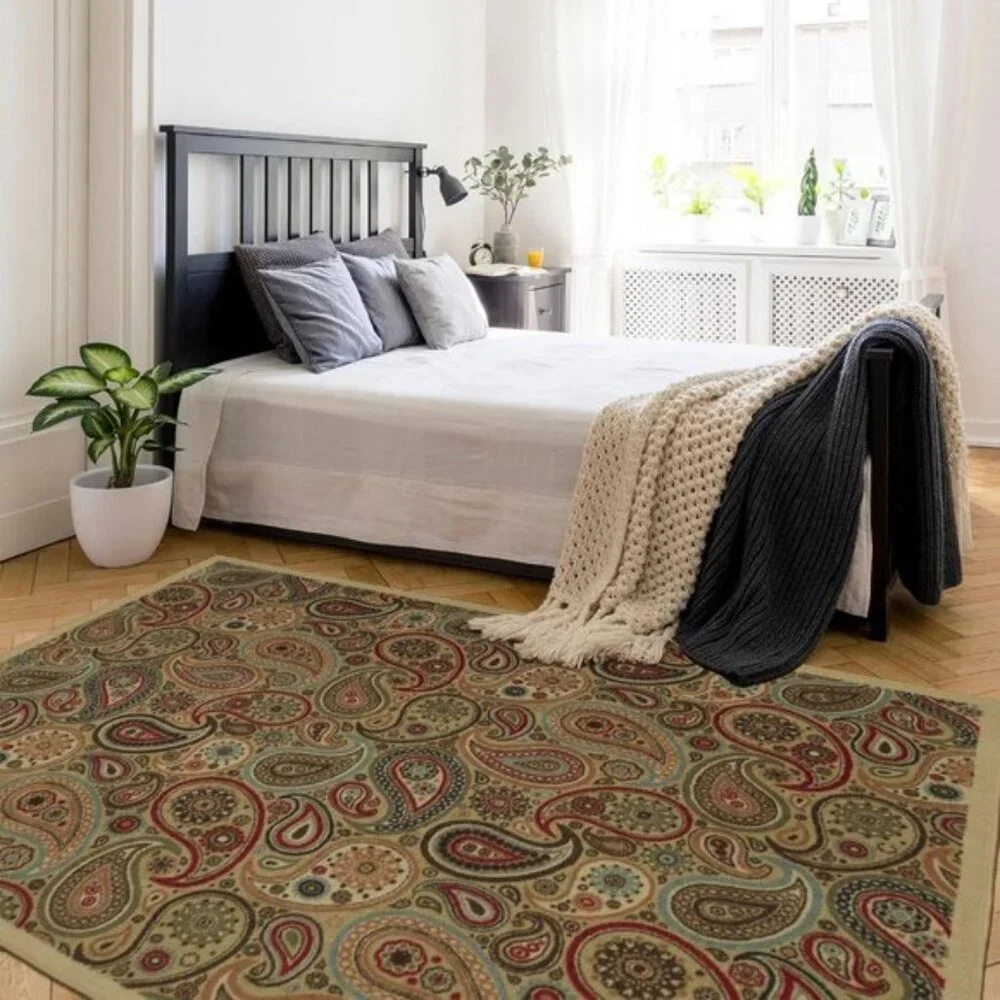 New 5x6.6 Beige Paisley Rug, Non-Slip, Durable Carpet for Home & Room Decor